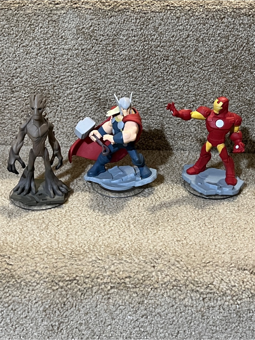 Marvel Action Figure Set - Groot, Thor & Iron Man - Brown, Red, Blue, Yellow
